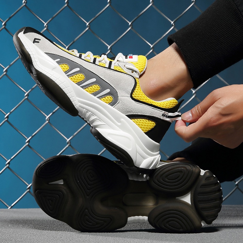 Summer New Trend Men's Mesh Breathable Thick-Soled Increased Sneakers Lace-Up Casual Shoes